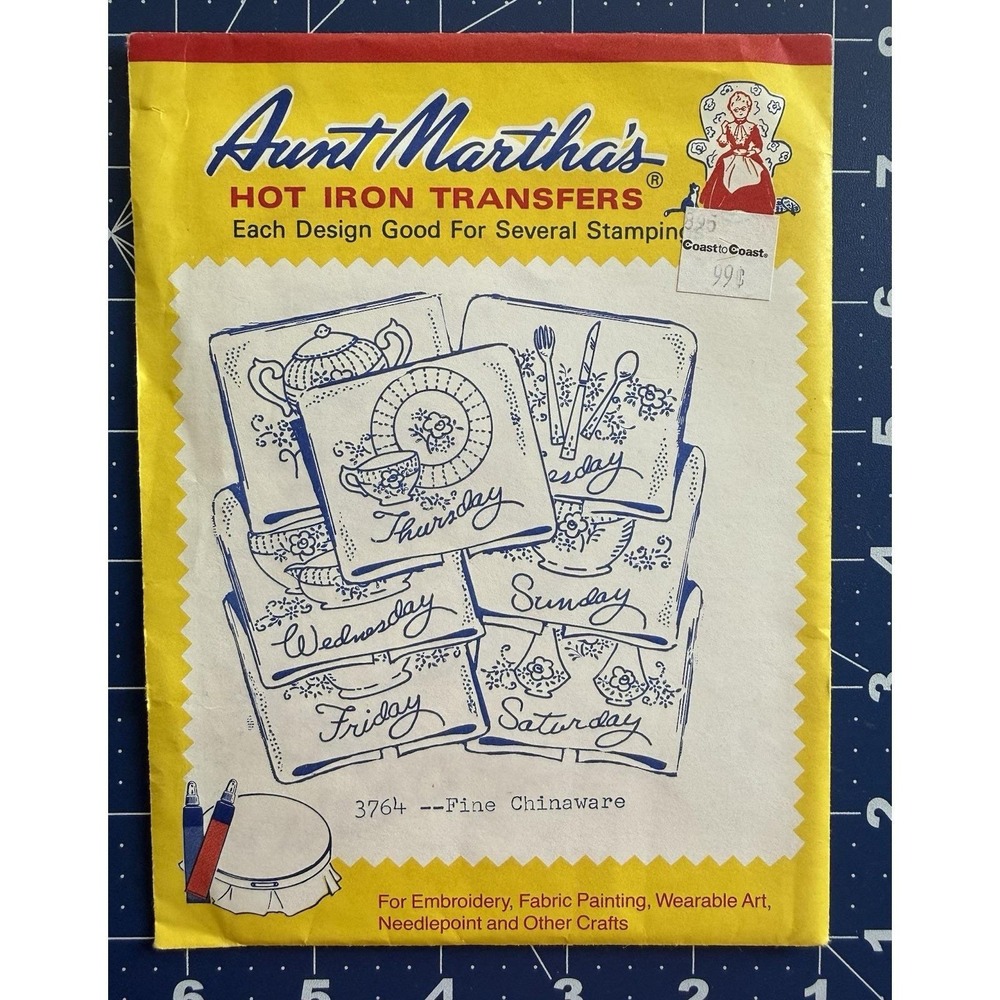 Aunt Martha's Hot Iron Transfer 3764 Fine Chinaware Days of the Week